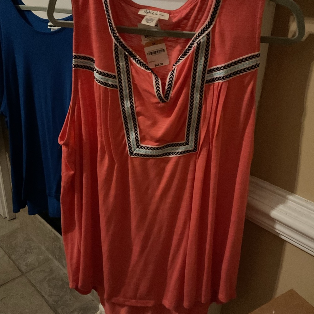 3 tops, plus 3XL, orange new with tag, the dark top is deep plum.